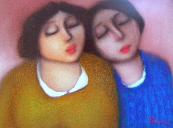 two smart ladies - Pieter van der Westhuizen 
445 x 600 mm   - pastel on paper   -  signed 1994
